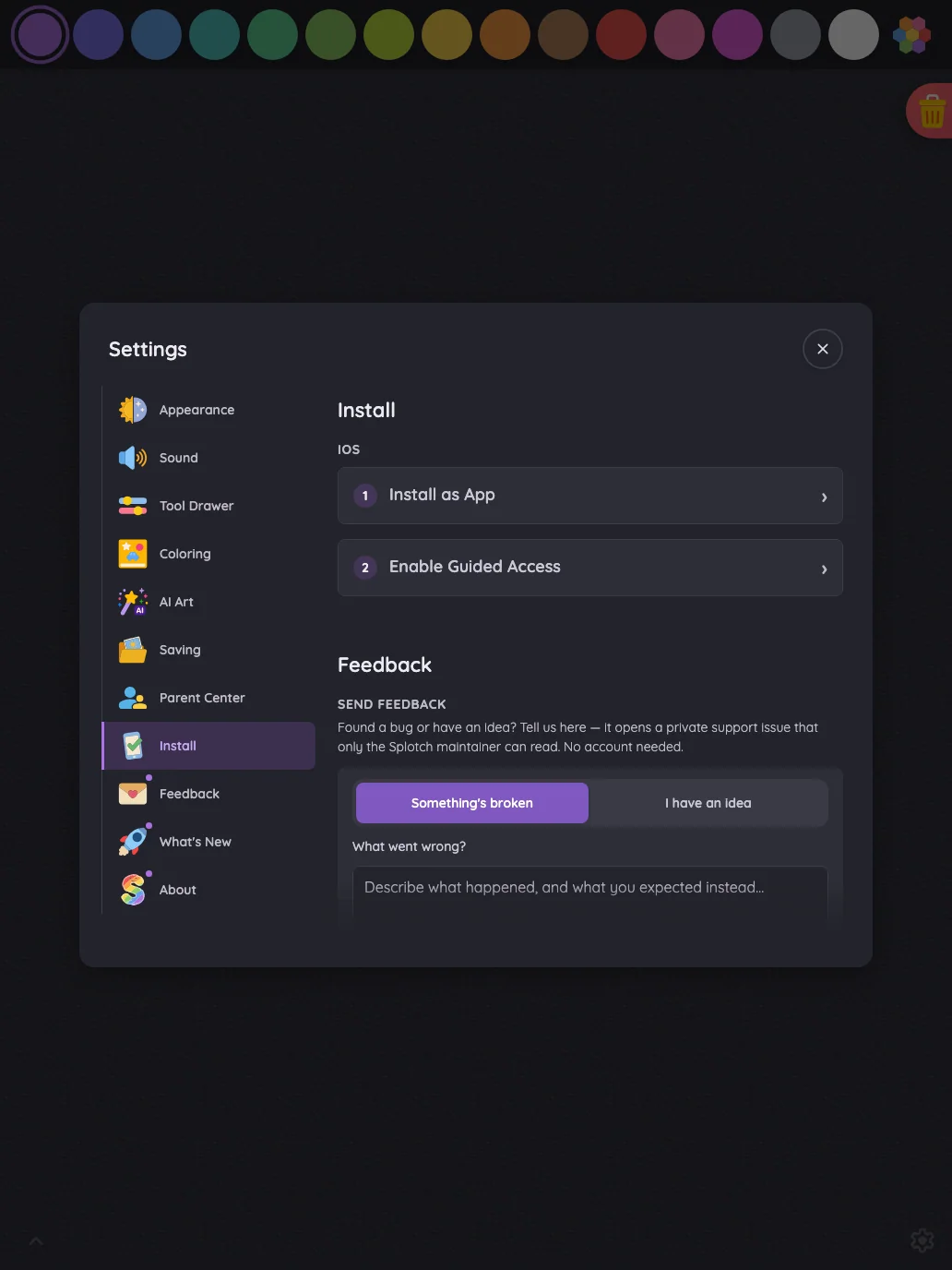 Settings · Install in night mode at iPad Pro 13-inch (M4) in portrait