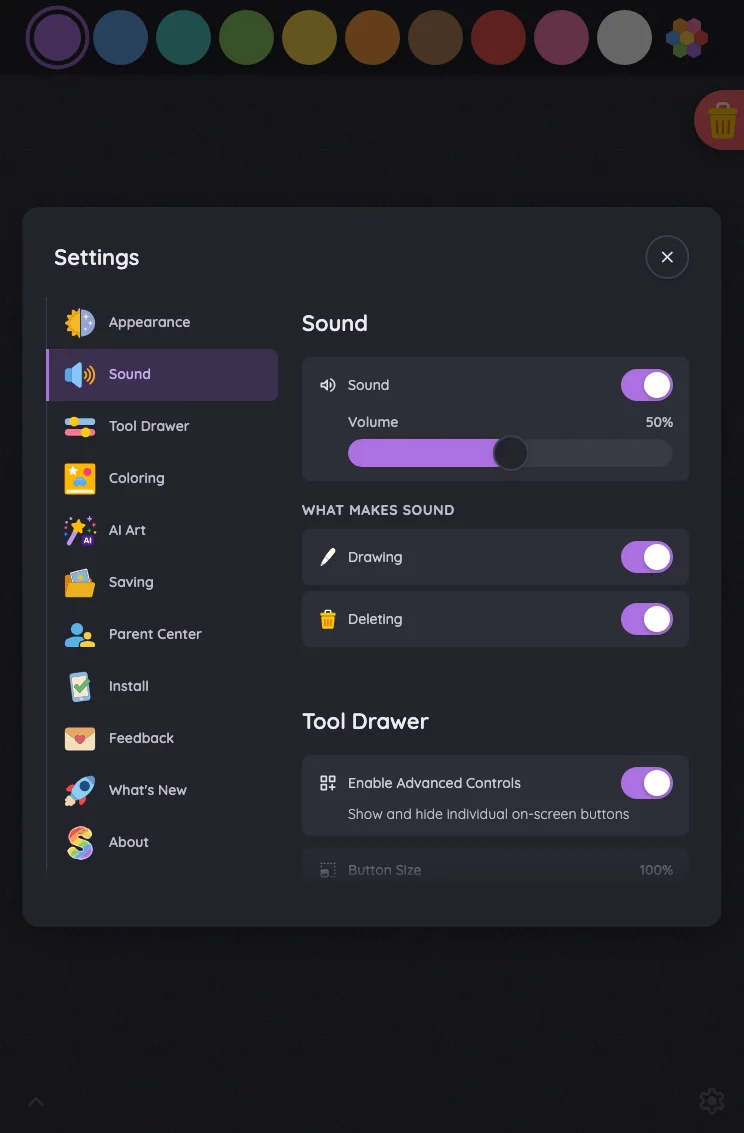 Settings · Sound in night mode at iPad mini 7th Gen (2024) in portrait