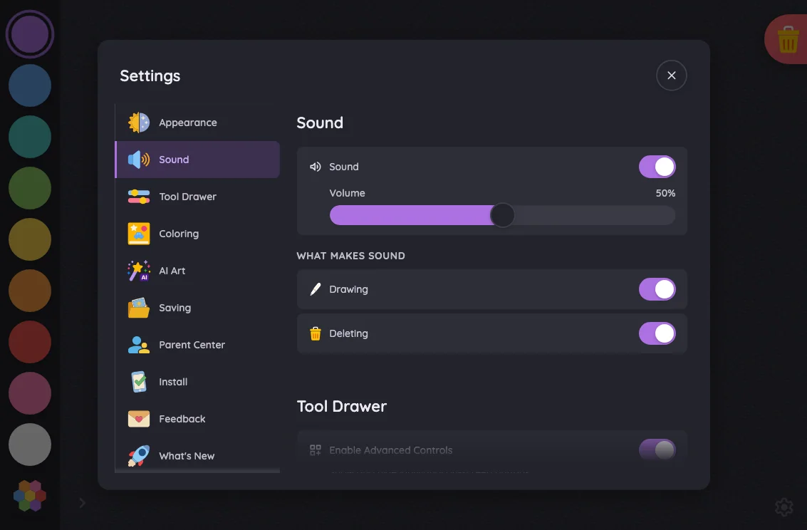 Settings · Sound in night mode at iPad mini 7th Gen (2024) in landscape