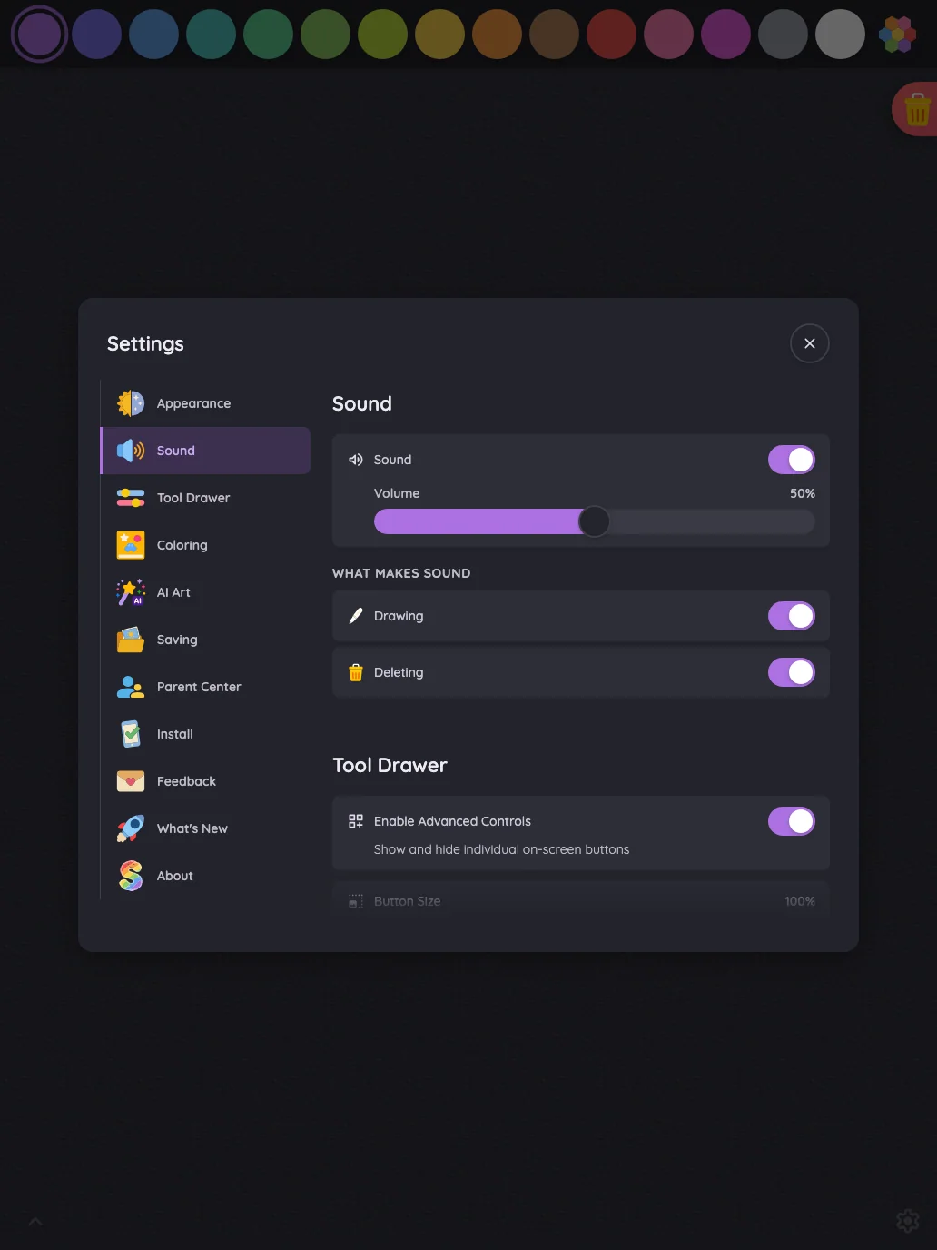 Settings · Sound in night mode at iPad Pro 13-inch (M4) in portrait