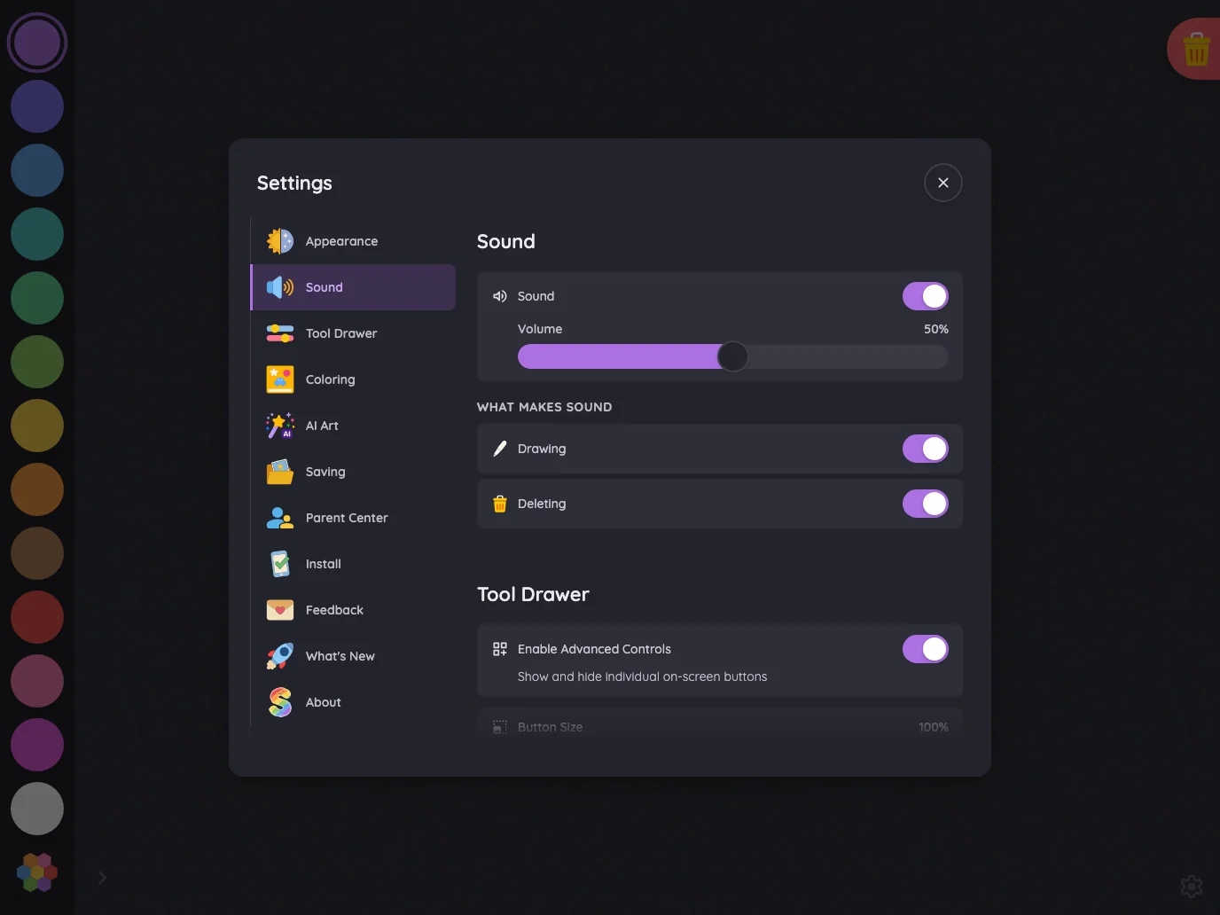 Settings · Sound in night mode at iPad Pro 13-inch (M4) in landscape