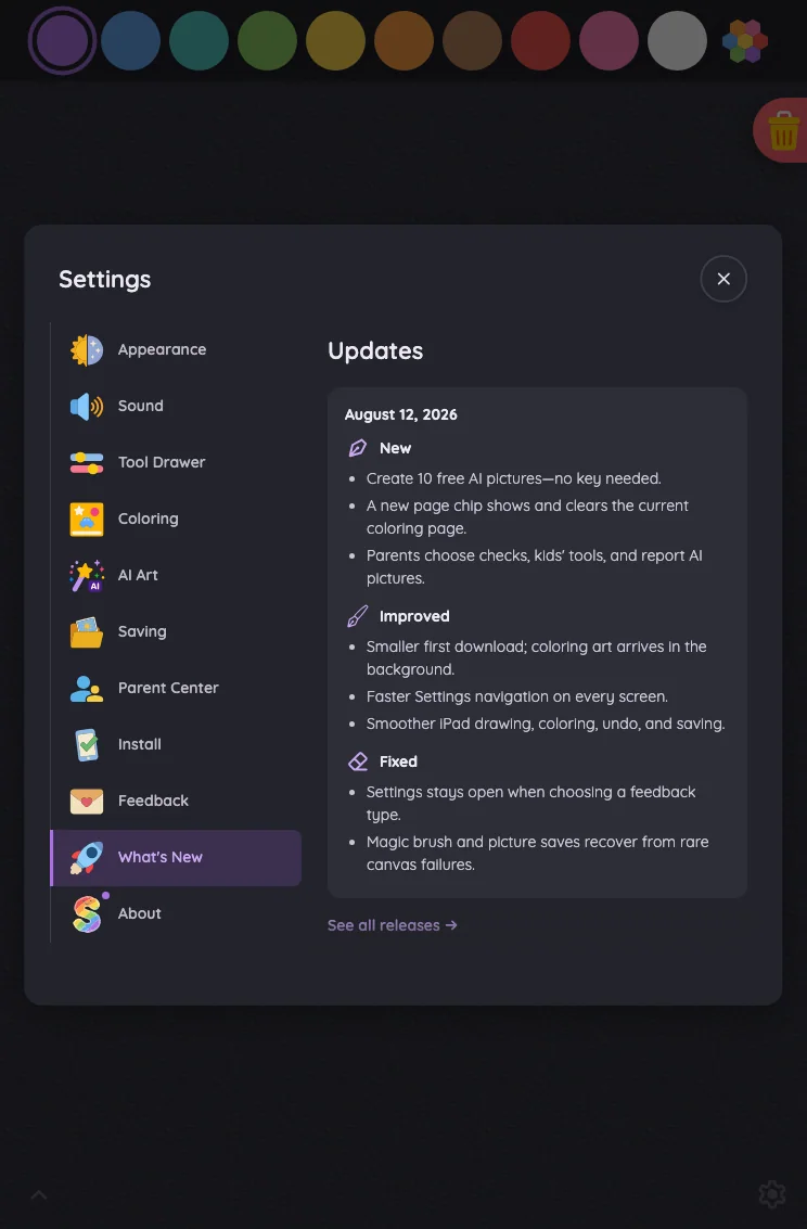 Settings · Updates in night mode at iPad mini 7th Gen (2024) in portrait