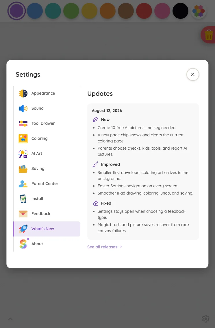 Settings · Updates in light mode at iPad mini 7th Gen (2024) in portrait