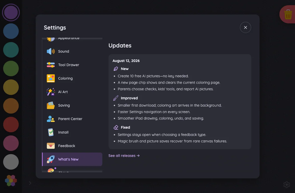 Settings · Updates in night mode at iPad mini 7th Gen (2024) in landscape