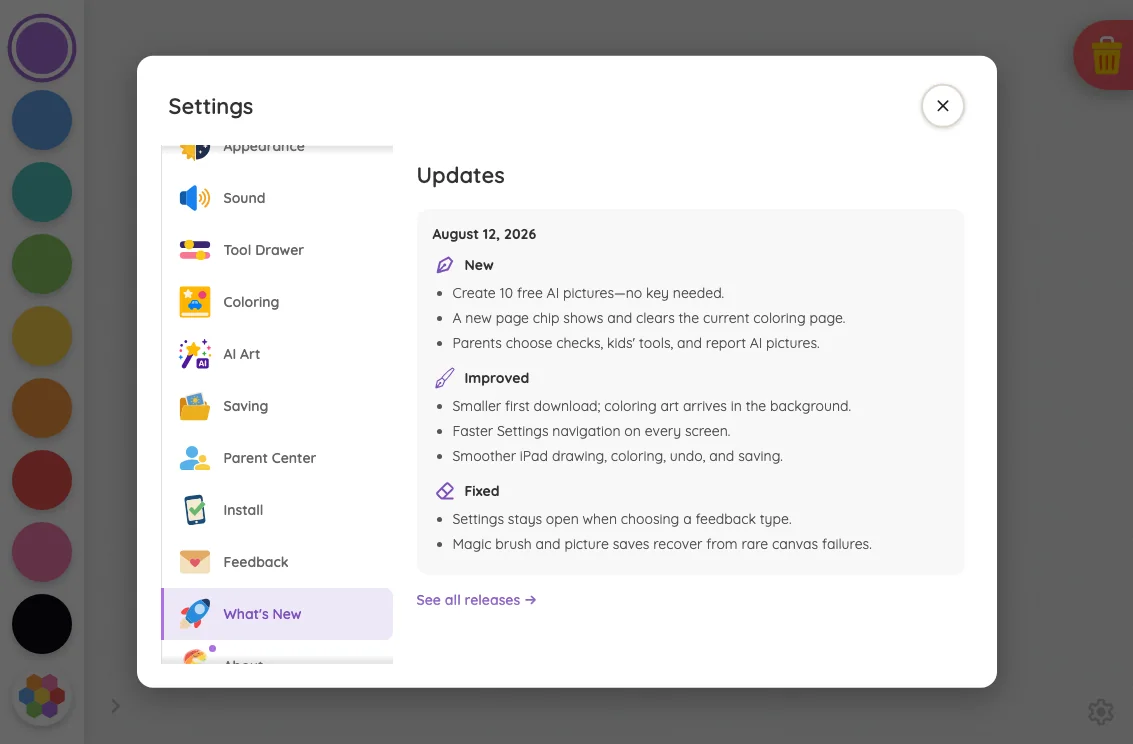Settings · Updates in light mode at iPad mini 7th Gen (2024) in landscape