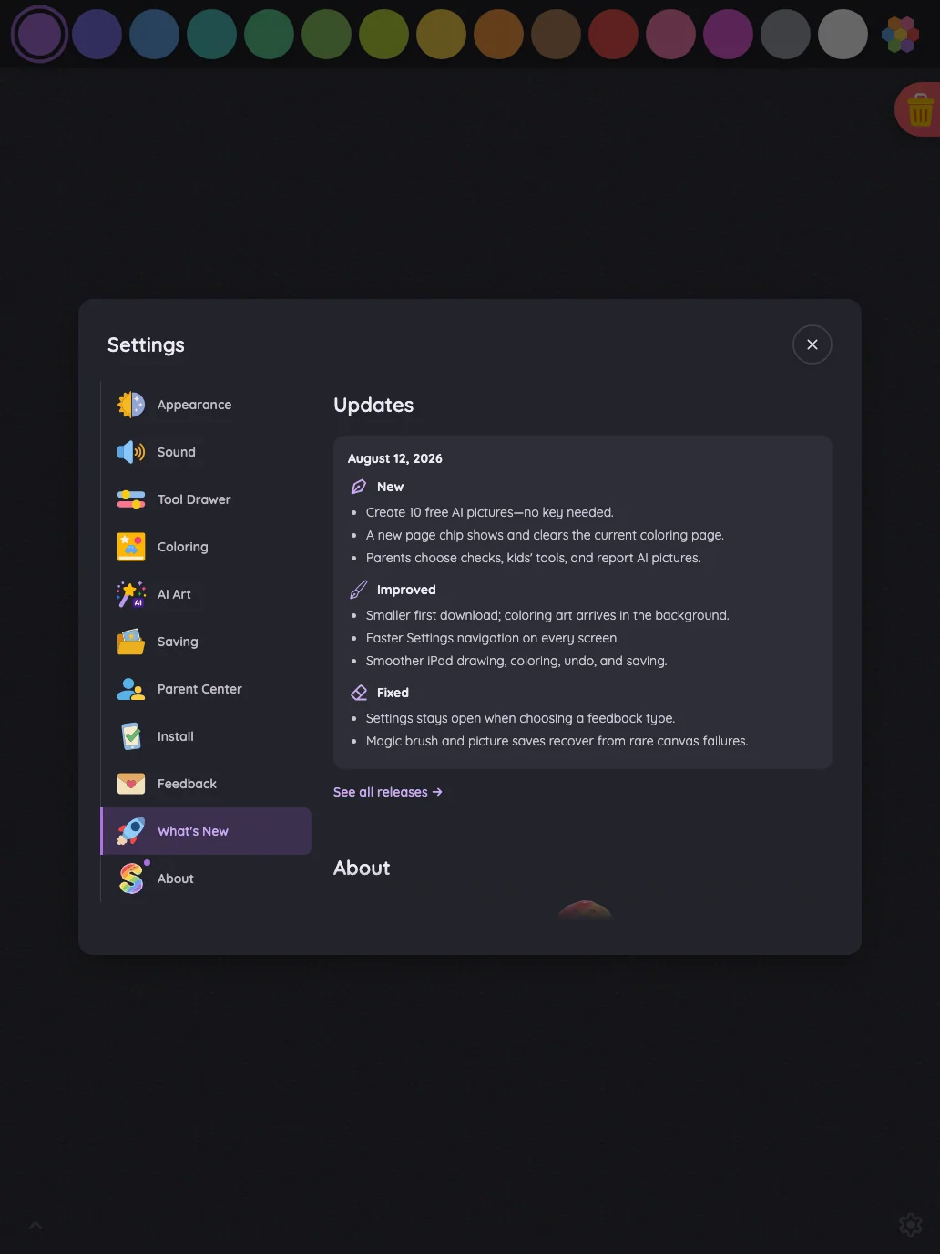 Settings · Updates in night mode at iPad Pro 13-inch (M4) in portrait