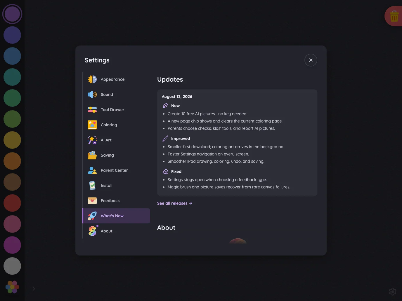 Settings · Updates in night mode at iPad Pro 13-inch (M4) in landscape